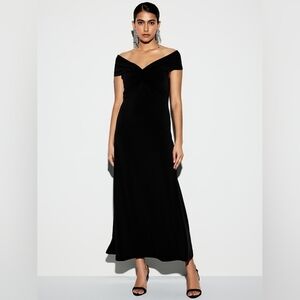 The Occasion by Old Navy Black Off the Shoulder Maxi Length Gown, S Tall